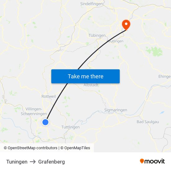 Tuningen to Grafenberg map