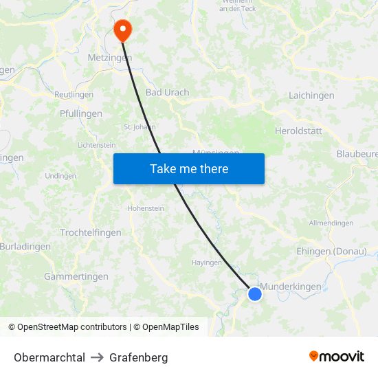 Obermarchtal to Grafenberg map