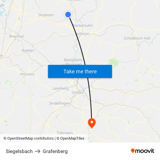 Siegelsbach to Grafenberg map