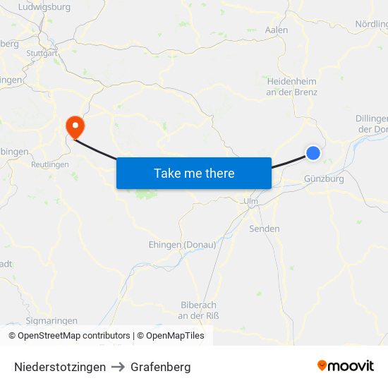 Niederstotzingen to Grafenberg map