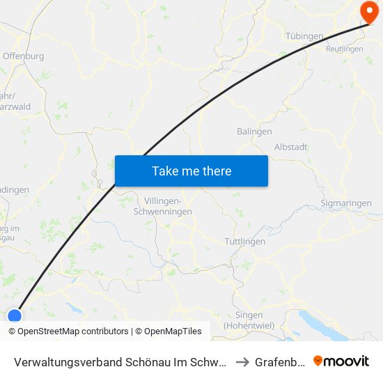 Verwaltungsverband Schönau Im Schwarzwald to Grafenberg map