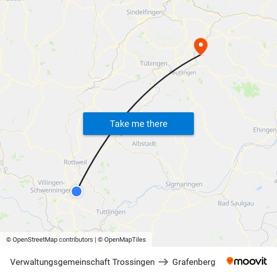 Verwaltungsgemeinschaft Trossingen to Grafenberg map