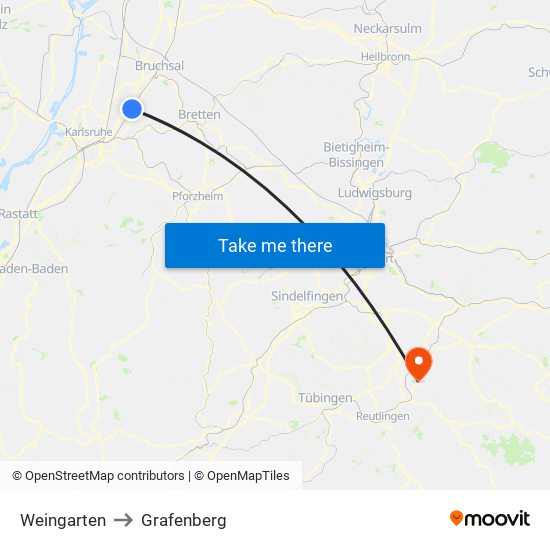 Weingarten to Grafenberg map