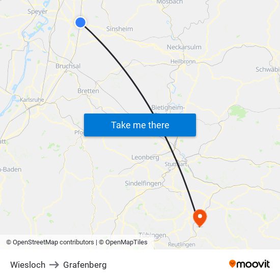 Wiesloch to Grafenberg map