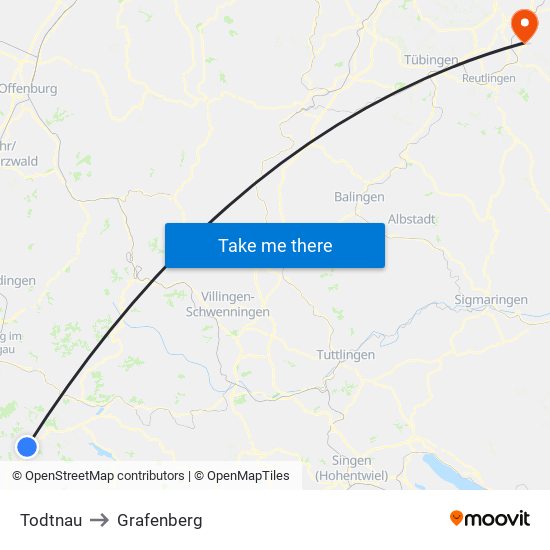 Todtnau to Grafenberg map