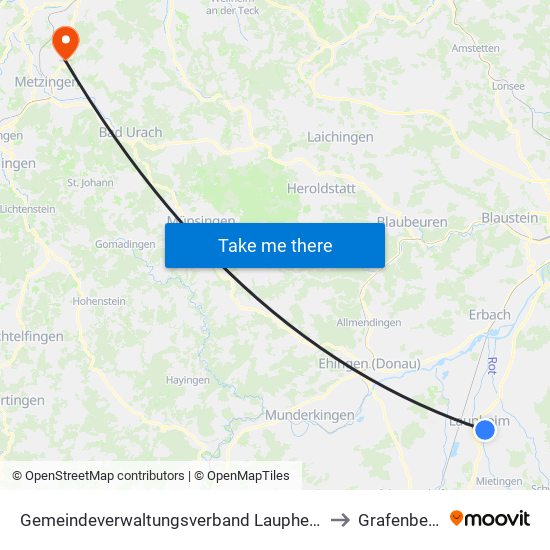 Gemeindeverwaltungsverband Laupheim to Grafenberg map