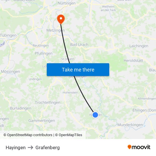Hayingen to Grafenberg map