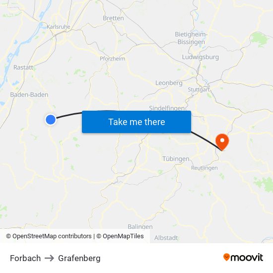 Forbach to Grafenberg map