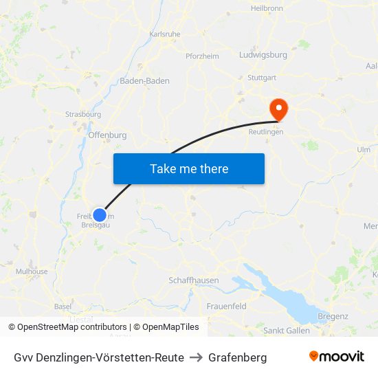 Gvv Denzlingen-Vörstetten-Reute to Grafenberg map