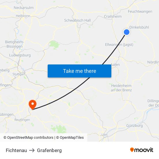Fichtenau to Grafenberg map