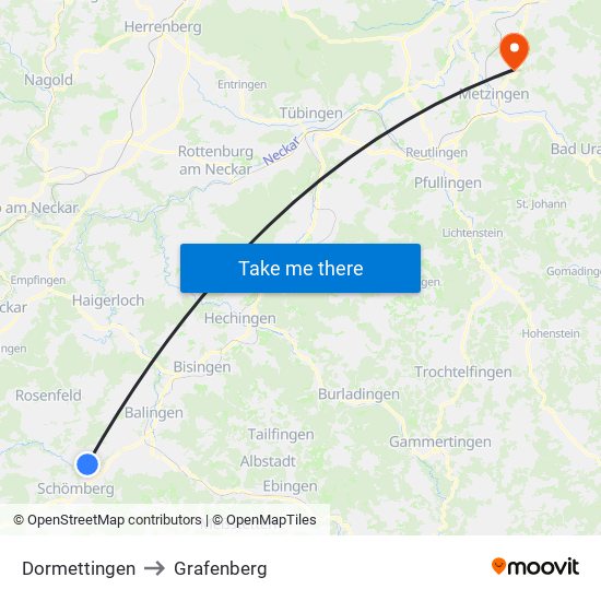 Dormettingen to Grafenberg map
