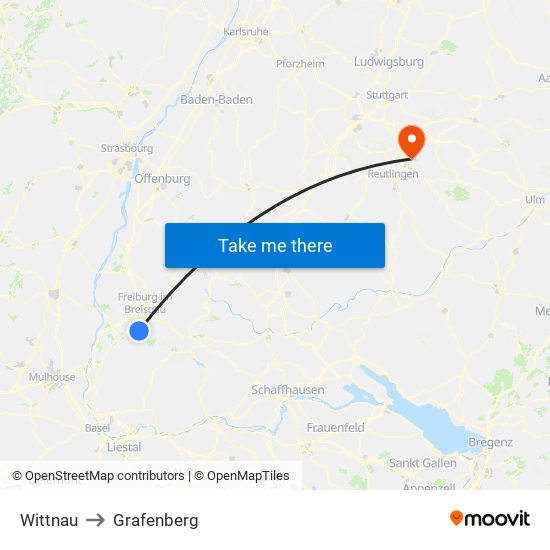 Wittnau to Grafenberg map