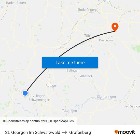 St. Georgen Im Schwarzwald to Grafenberg map