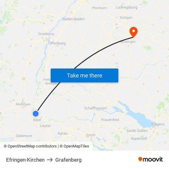 Efringen-Kirchen to Grafenberg map