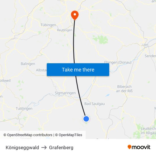 Königseggwald to Grafenberg map