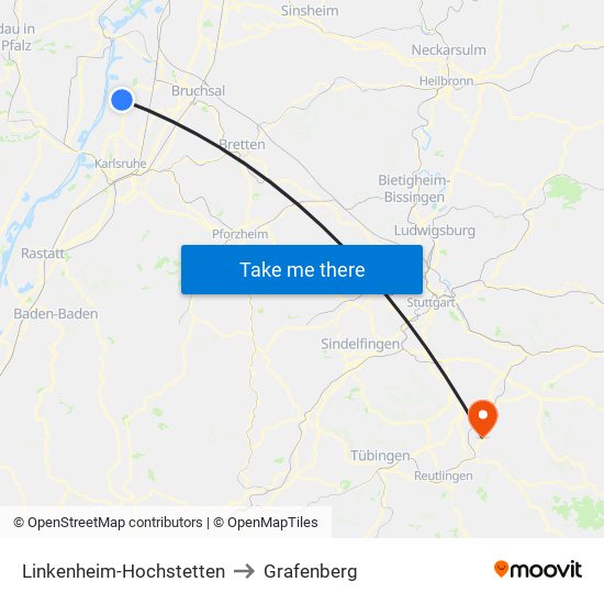 Linkenheim-Hochstetten to Grafenberg map