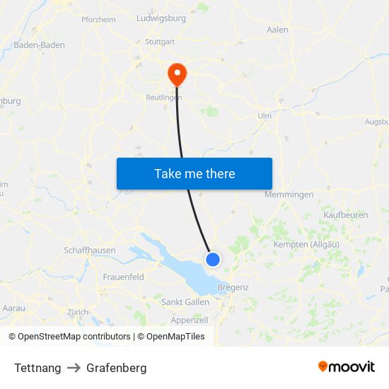 Tettnang to Grafenberg map