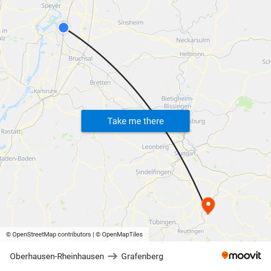 Oberhausen-Rheinhausen to Grafenberg map