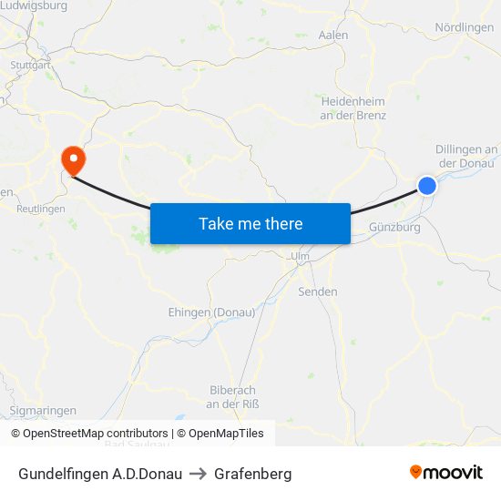 Gundelfingen A.D.Donau to Grafenberg map