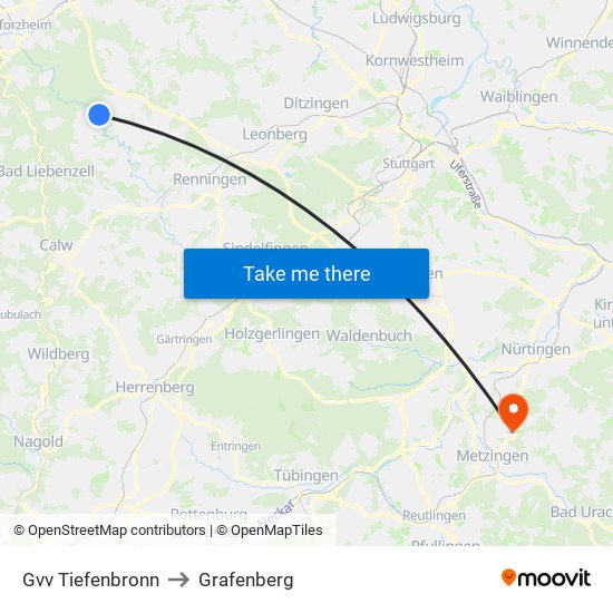 Gvv Tiefenbronn to Grafenberg map