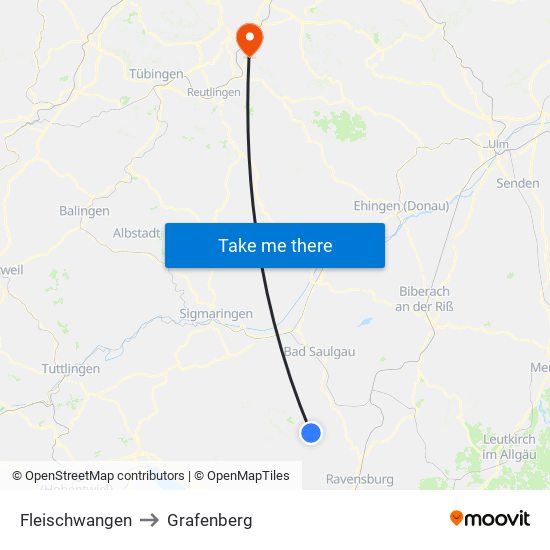 Fleischwangen to Grafenberg map