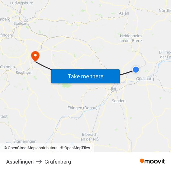 Asselfingen to Grafenberg map