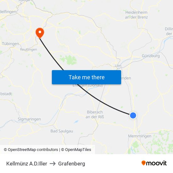 Kellmünz A.D.Iller to Grafenberg map