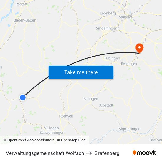 Verwaltungsgemeinschaft Wolfach to Grafenberg map