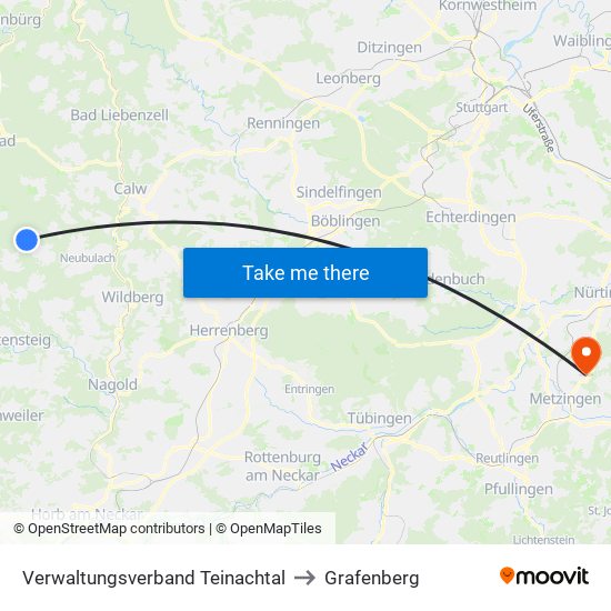 Verwaltungsverband Teinachtal to Grafenberg map