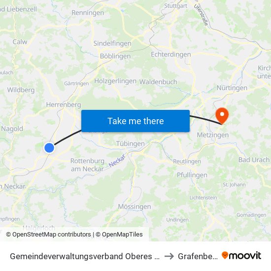 Gemeindeverwaltungsverband Oberes Gäu to Grafenberg map