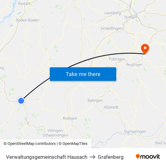 Verwaltungsgemeinschaft Hausach to Grafenberg map