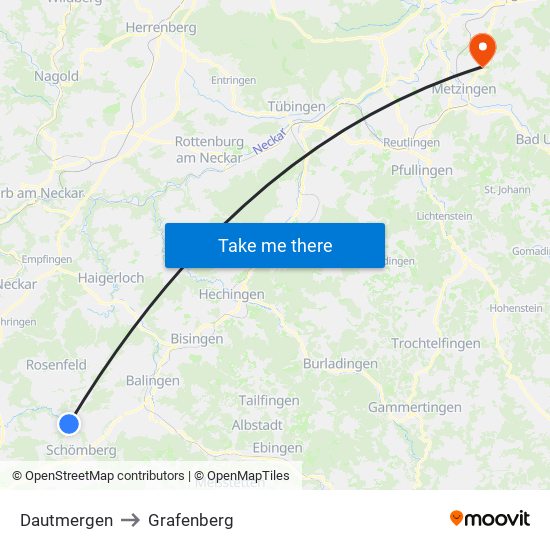 Dautmergen to Grafenberg map
