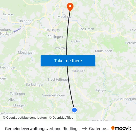 Gemeindeverwaltungsverband Riedlingen to Grafenberg map