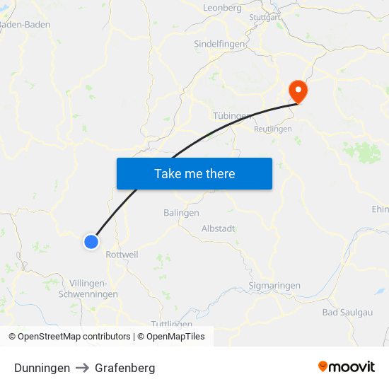 Dunningen to Grafenberg map