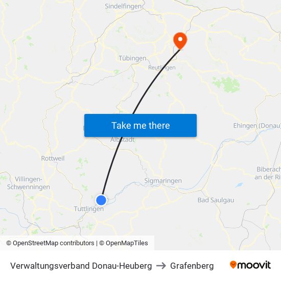 Verwaltungsverband Donau-Heuberg to Grafenberg map