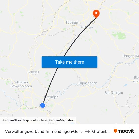 Verwaltungsverband Immendingen-Geisingen to Grafenberg map