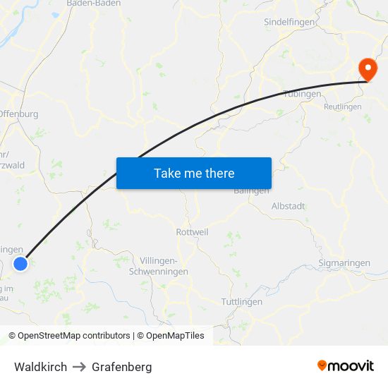 Waldkirch to Grafenberg map