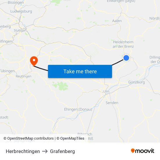 Herbrechtingen to Grafenberg map