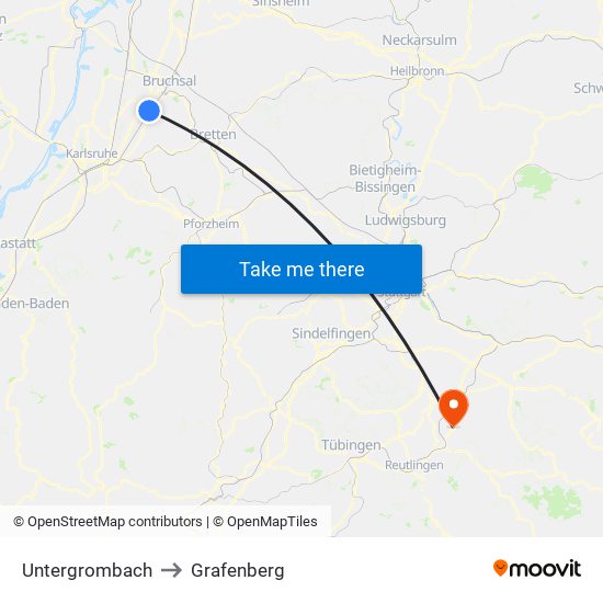 Untergrombach to Grafenberg map