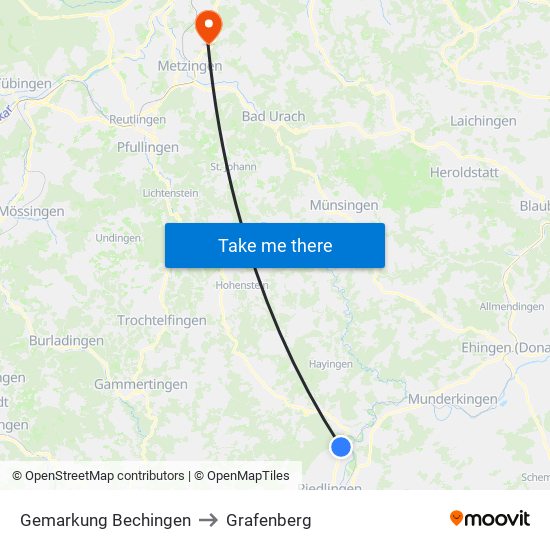 Gemarkung Bechingen to Grafenberg map