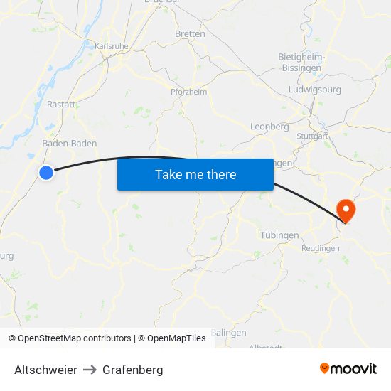 Altschweier to Grafenberg map