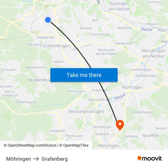 Möhringen to Grafenberg map