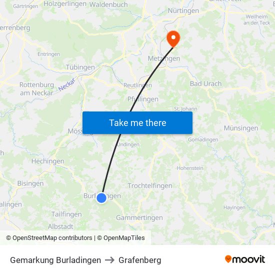 Gemarkung Burladingen to Grafenberg map