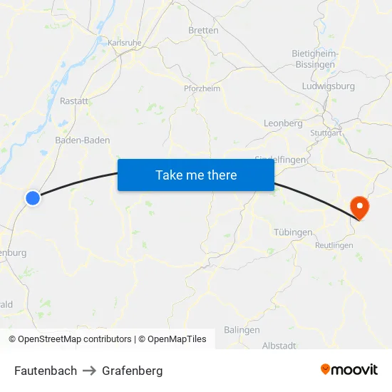 Fautenbach to Grafenberg map