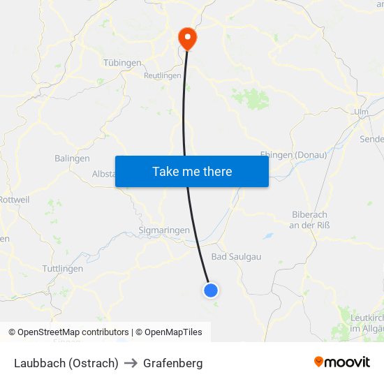 Laubbach (Ostrach) to Grafenberg map