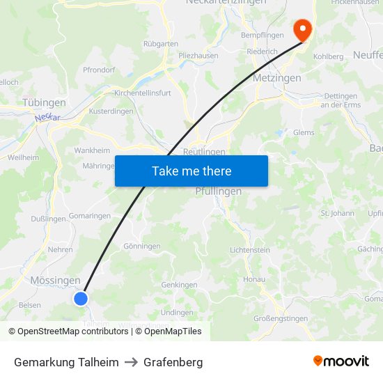 Gemarkung Talheim to Grafenberg map