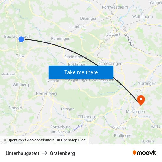 Unterhaugstett to Grafenberg map