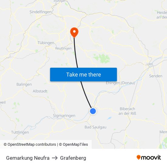 Gemarkung Neufra to Grafenberg map