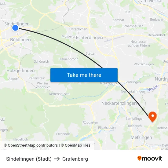 Sindelfingen (Stadt) to Grafenberg map