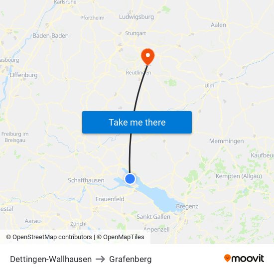 Dettingen-Wallhausen to Grafenberg map
